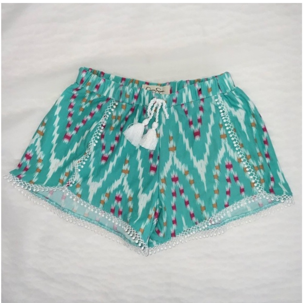 Girl’s Jessica Simpson Teal and White Geometric Pull On Shorts Size 5